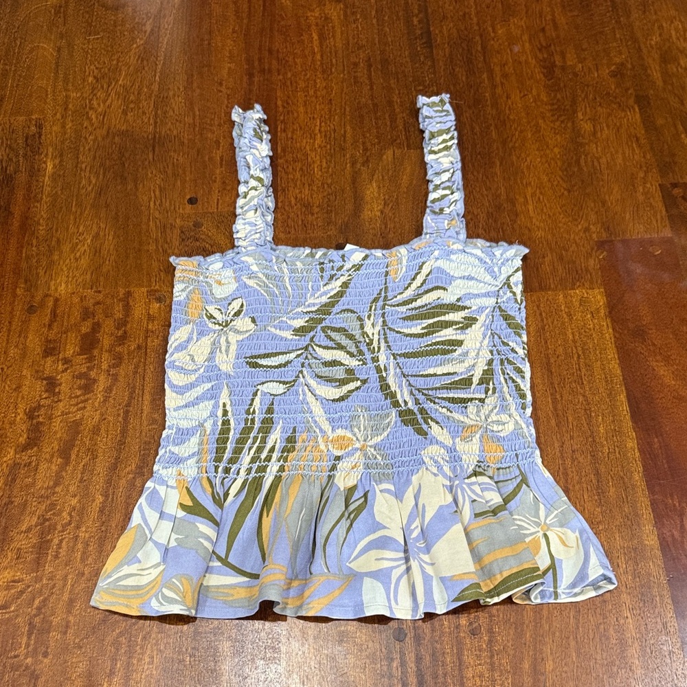 Patrons of Peace Floral Smocked Ruffle Strap Top